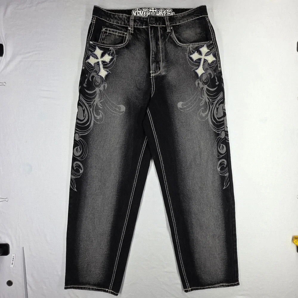 Xenon Thrasher Ambush 32 Mens Black Wash Cross Embroidered Baggy Y2K Jeans